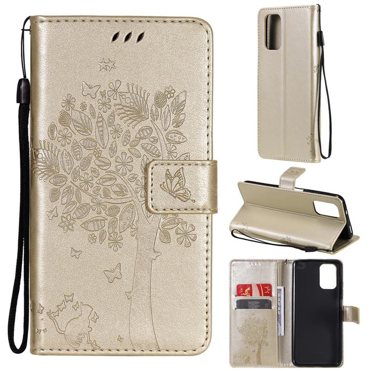 Embossing Butterfly Tree Leather Wallet Case for Xiaomi Redmi Note 10 4G / Redmi Note 10S - Champagne
