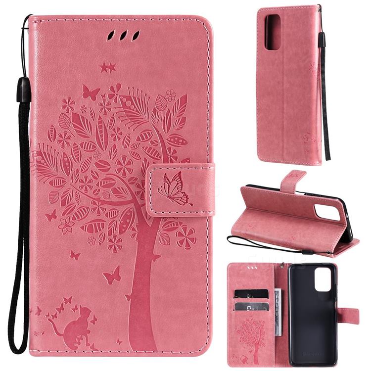 Embossing Butterfly Tree Leather Wallet Case for Xiaomi Redmi Note 10 4G / Redmi Note 10S - Pink