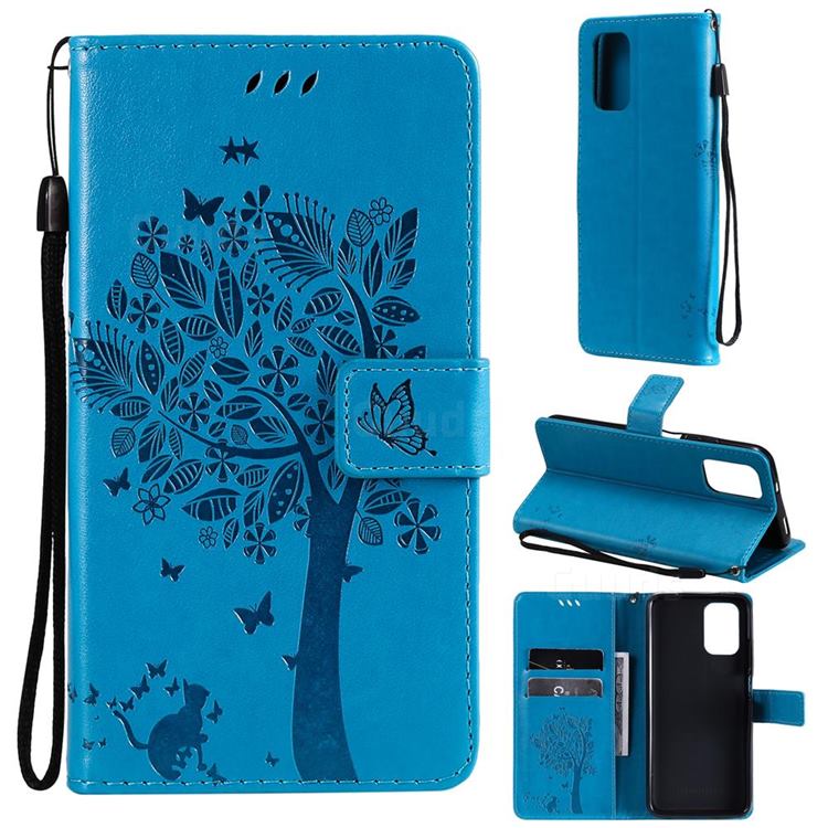 Embossing Butterfly Tree Leather Wallet Case for Xiaomi Redmi Note 10 4G / Redmi Note 10S - Blue