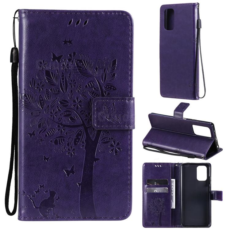 Embossing Butterfly Tree Leather Wallet Case for Xiaomi Redmi Note 10 4G / Redmi Note 10S - Purple