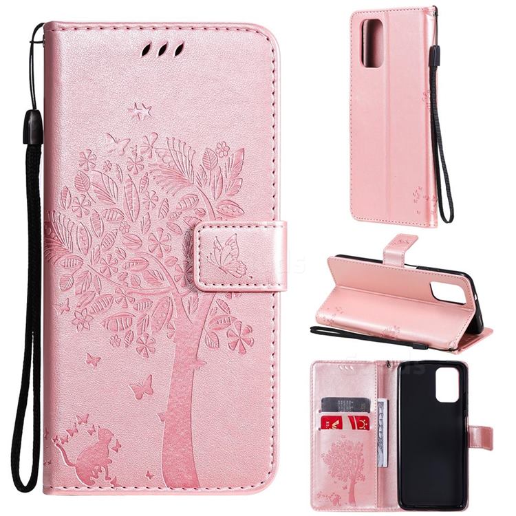 Embossing Butterfly Tree Leather Wallet Case for Xiaomi Redmi Note 10 4G / Redmi Note 10S - Rose Pink