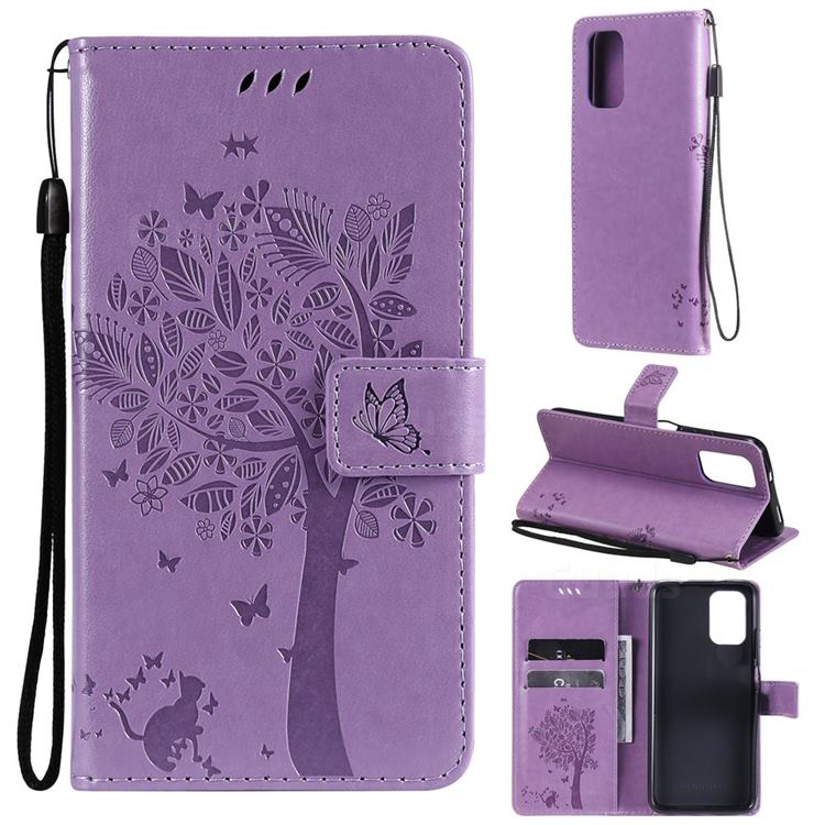 Embossing Butterfly Tree Leather Wallet Case for Xiaomi Redmi Note 10 4G / Redmi Note 10S - Violet