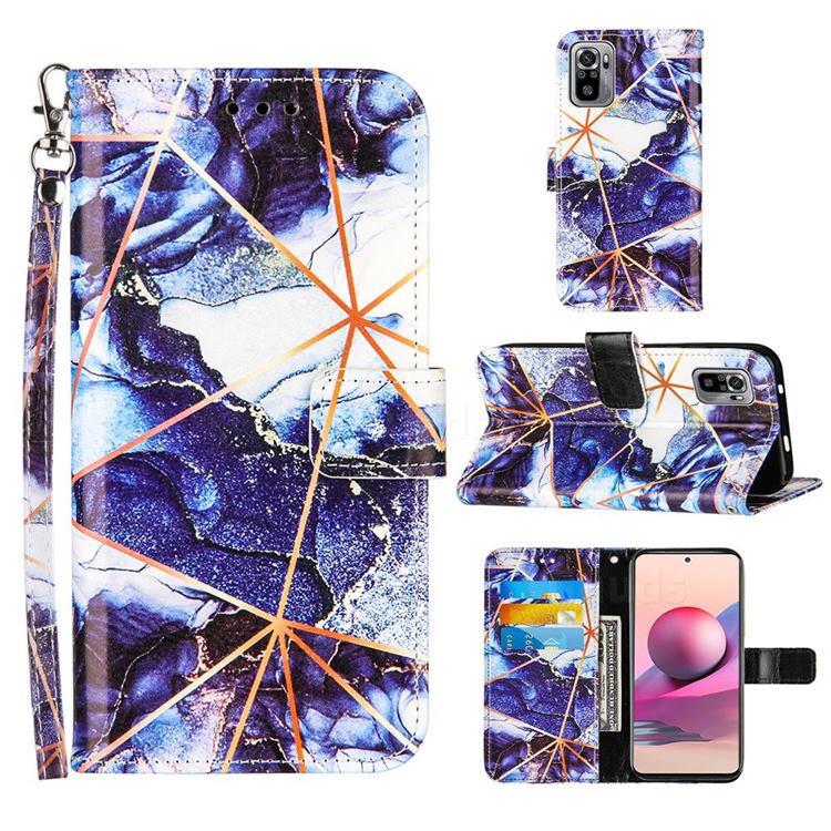 Starry Blue Stitching Color Marble Leather Wallet Case for Xiaomi Redmi Note 10 4G / Redmi Note 10S
