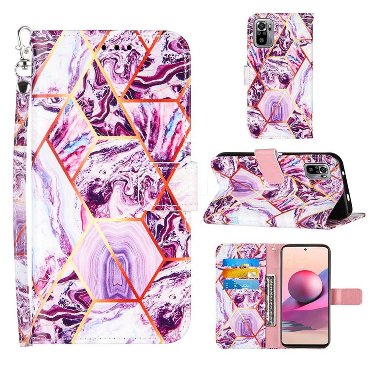 Dream Purple Stitching Color Marble Leather Wallet Case for Xiaomi Redmi Note 10 4G / Redmi Note 10S