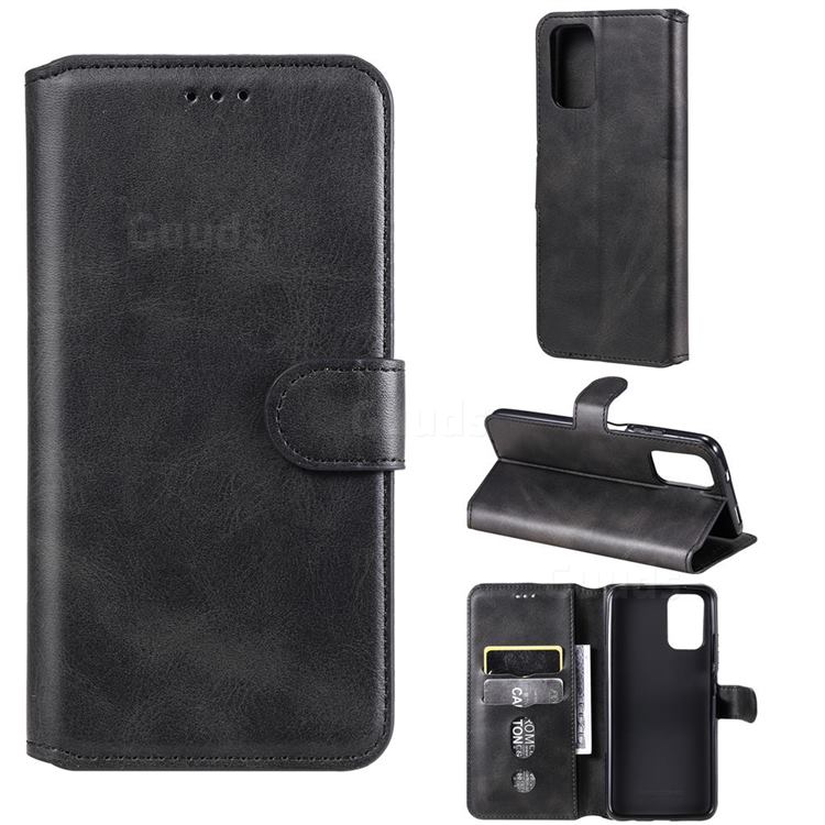 Retro Calf Matte Leather Wallet Phone Case for Xiaomi Redmi Note 10 4G / Redmi Note 10S - Black