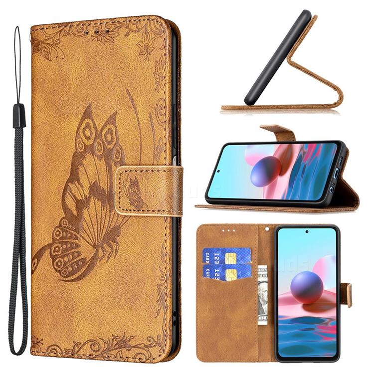 Binfen Color Imprint Vivid Butterfly Leather Wallet Case for Xiaomi Redmi Note 10 4G / Redmi Note 10S - Brown