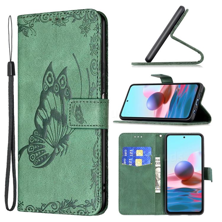 Binfen Color Imprint Vivid Butterfly Leather Wallet Case for Xiaomi Redmi Note 10 4G / Redmi Note 10S - Green