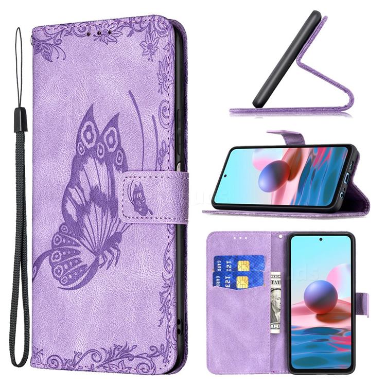 Binfen Color Imprint Vivid Butterfly Leather Wallet Case for Xiaomi Redmi Note 10 4G / Redmi Note 10S - Purple
