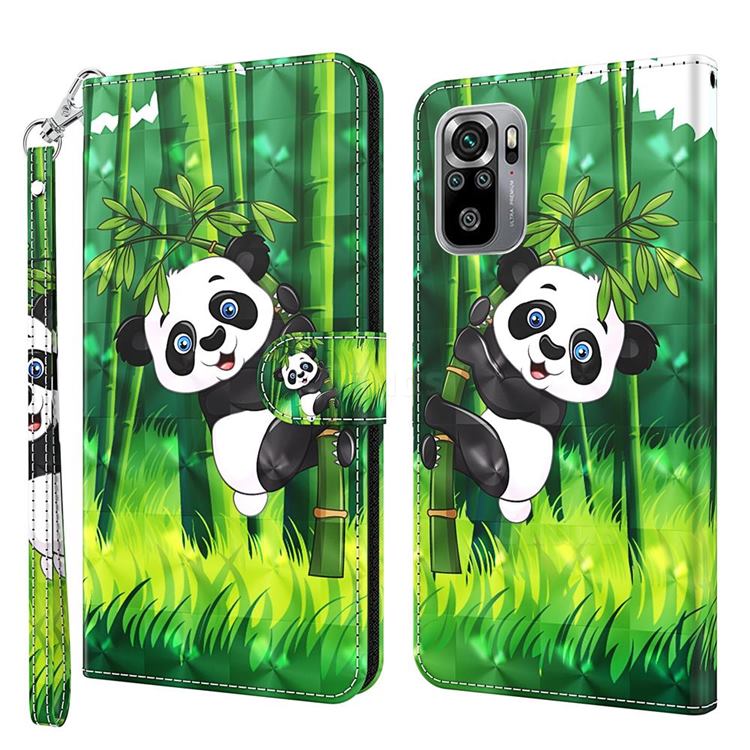 Climbing Bamboo Panda 3D Painted Leather Wallet Case for Xiaomi Redmi Note 10 4G / Redmi Note 10S