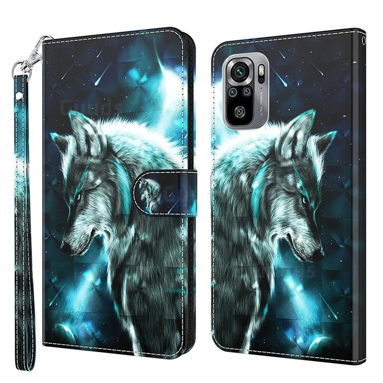 Snow Wolf 3D Painted Leather Wallet Case for Xiaomi Redmi Note 10 4G / Redmi Note 10S