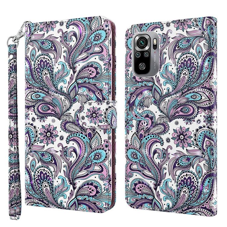 Swirl Flower 3D Painted Leather Wallet Case for Xiaomi Redmi Note 10 4G / Redmi Note 10S