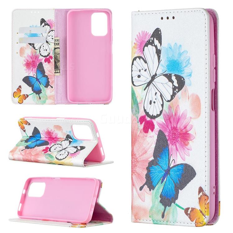 Flying Butterflies Slim Magnetic Attraction Wallet Flip Cover for Xiaomi Redmi Note 10 4G / Redmi Note 10S