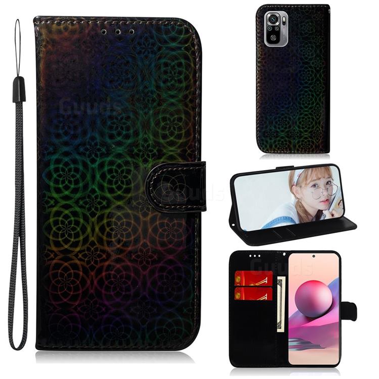 Laser Circle Shining Leather Wallet Phone Case for Xiaomi Redmi Note 10 4G / Redmi Note 10S - Black