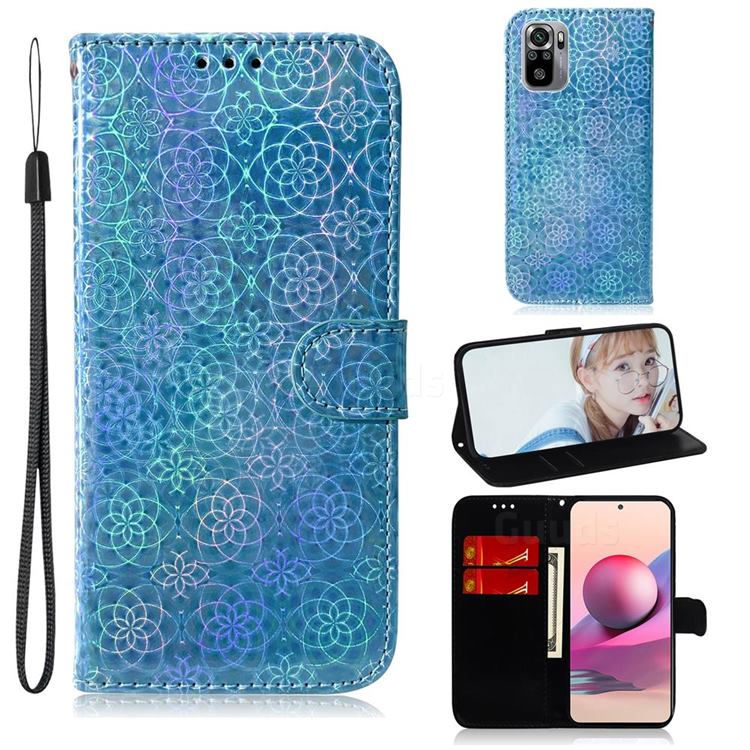Laser Circle Shining Leather Wallet Phone Case for Xiaomi Redmi Note 10 4G / Redmi Note 10S - Blue