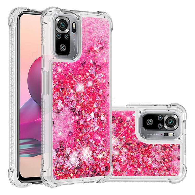 Dynamic Liquid Glitter Sand Quicksand TPU Case for Xiaomi Redmi Note 10 4G / Redmi Note 10S - Pink Love Heart