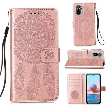 Embossing Dream Catcher Mandala Flower Leather Wallet Case for Xiaomi Redmi Note 10 4G / Redmi Note 10S - Rose Gold