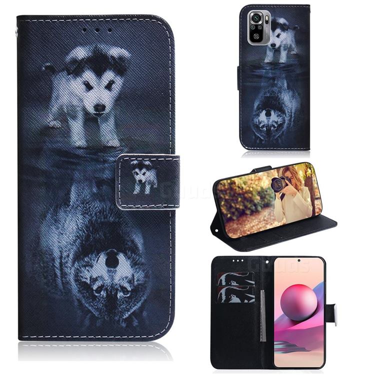 Wolf and Dog PU Leather Wallet Case for Xiaomi Redmi Note 10 4G / Redmi Note 10S