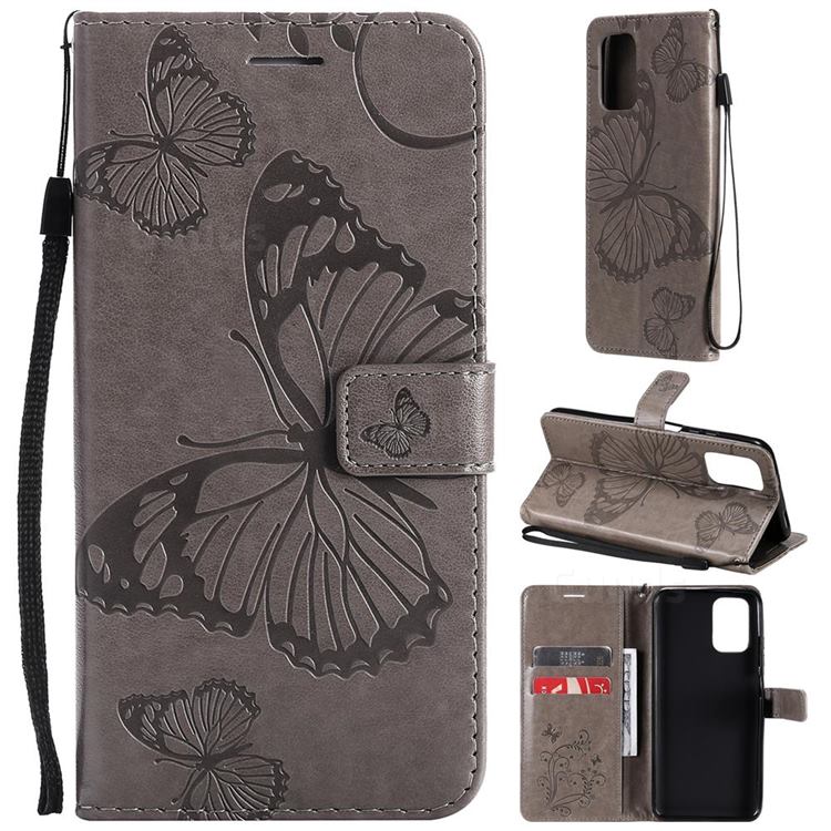 Embossing 3D Butterfly Leather Wallet Case for Xiaomi Redmi Note 10 4G / Redmi Note 10S - Gray