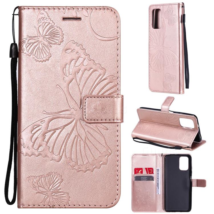 Embossing 3D Butterfly Leather Wallet Case for Xiaomi Redmi Note 10 4G / Redmi Note 10S - Rose Gold