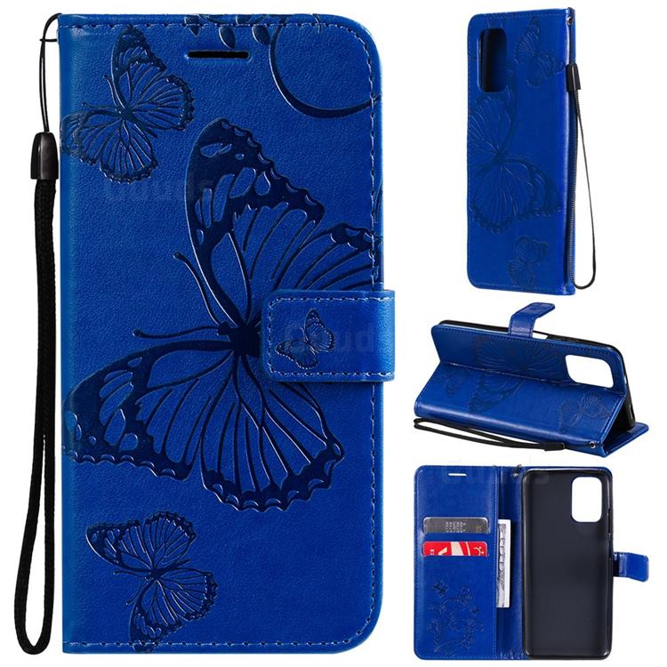 Embossing 3D Butterfly Leather Wallet Case for Xiaomi Redmi Note 10 4G / Redmi Note 10S - Blue