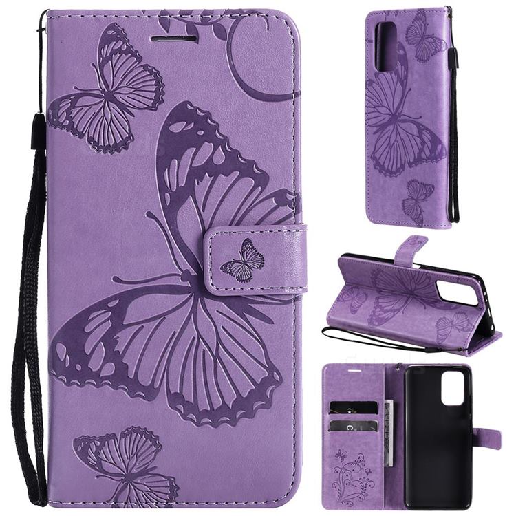 Embossing 3D Butterfly Leather Wallet Case for Xiaomi Redmi Note 10 4G / Redmi Note 10S - Purple