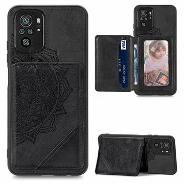 Mandala Flower Cloth Multifunction Stand Card Leather Phone Case for Xiaomi Redmi Note 10 4G / Redmi Note 10S - Black