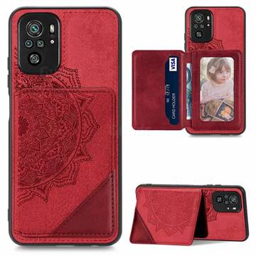 Mandala Flower Cloth Multifunction Stand Card Leather Phone Case for Xiaomi Redmi Note 10 4G / Redmi Note 10S - Red