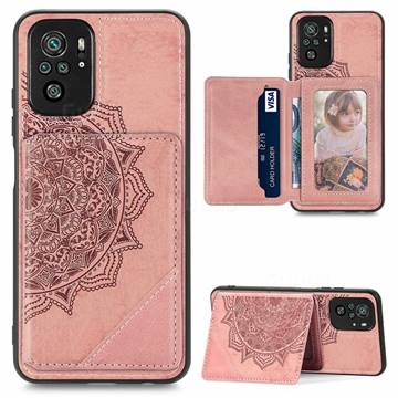 Mandala Flower Cloth Multifunction Stand Card Leather Phone Case for Xiaomi Redmi Note 10 4G / Redmi Note 10S - Rose Gold