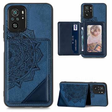Mandala Flower Cloth Multifunction Stand Card Leather Phone Case for Xiaomi Redmi Note 10 4G / Redmi Note 10S - Blue