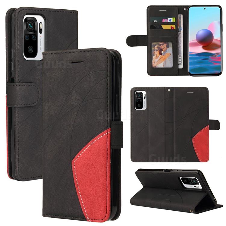 Luxury Two-color Stitching Leather Wallet Case Cover for Xiaomi Redmi Note 10 4G / Redmi Note 10S - Black