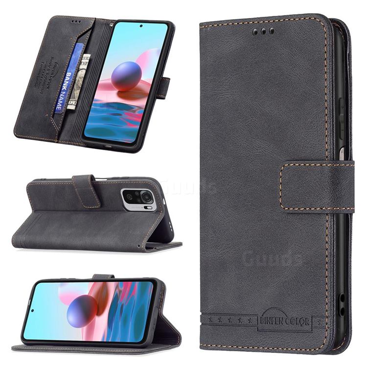 Binfen Color RFID Blocking Leather Wallet Case for Xiaomi Redmi Note 10 4G / Redmi Note 10S - Black
