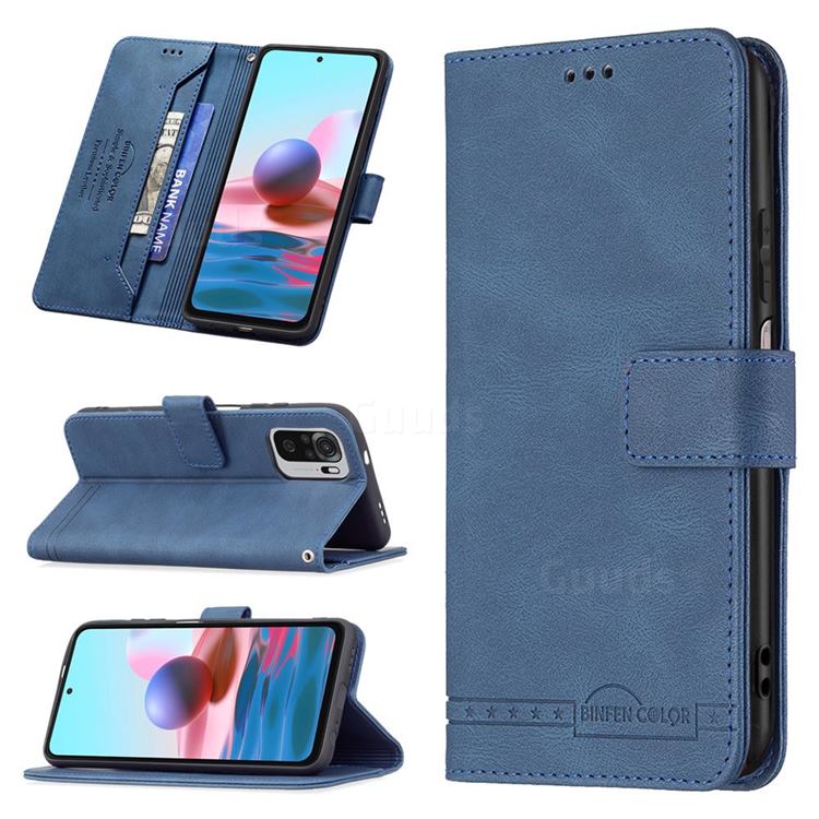 Binfen Color RFID Blocking Leather Wallet Case for Xiaomi Redmi Note 10 4G / Redmi Note 10S - Blue