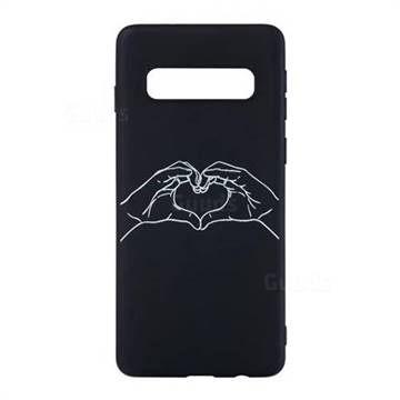 Heart Hand Stick Figure Matte Black TPU Phone Cover for Samsung Galaxy S10 (6.1 inch)