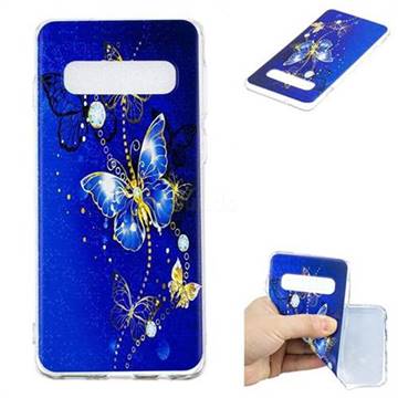 Gold and Blue Butterfly Super Clear Soft TPU Back Cover for Samsung Galaxy S10 (6.1 inch)