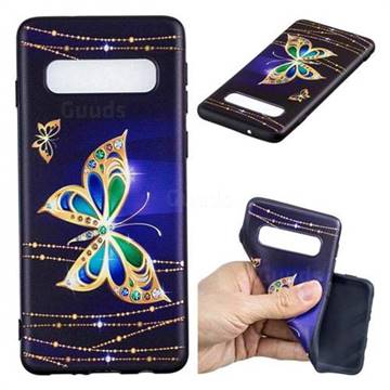 Golden Shining Butterfly 3D Embossed Relief Black Soft Back Cover for Samsung Galaxy S10 (6.1 inch)