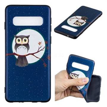Moon and Owl 3D Embossed Relief Black Soft Back Cover for Samsung Galaxy S10 (6.1 inch)