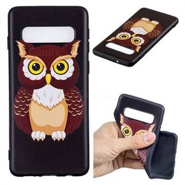 Big Owl 3D Embossed Relief Black Soft Back Cover for Samsung Galaxy S10 (6.1 inch)
