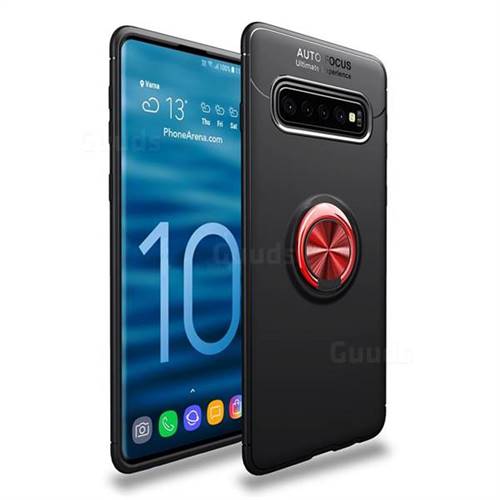 Auto Focus Invisible Ring Holder Soft Phone Case for Samsung Galaxy S10 (6.1 inch) - Black Red