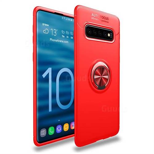 Auto Focus Invisible Ring Holder Soft Phone Case for Samsung Galaxy S10 (6.1 inch) - Red