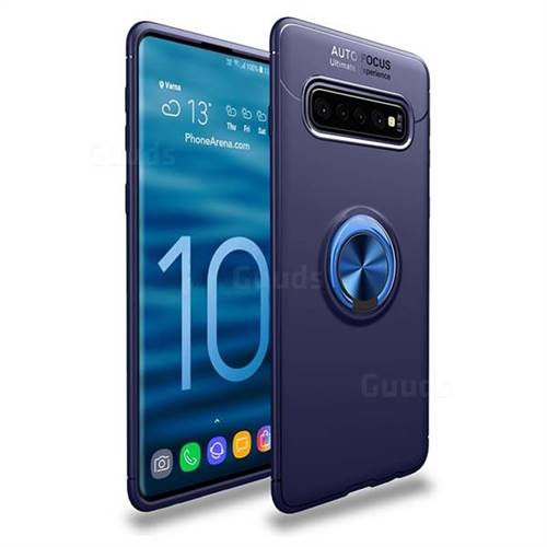Auto Focus Invisible Ring Holder Soft Phone Case for Samsung Galaxy S10 (6.1 inch) - Blue