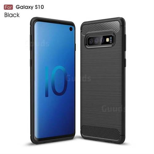 Luxury Carbon Fiber Brushed Wire Drawing Silicone TPU Back Cover for Samsung Galaxy S10 (6.1 inch) - Black