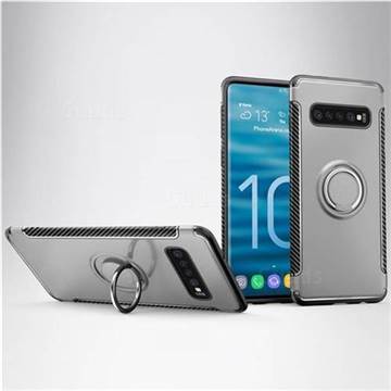 Armor Anti Drop Carbon PC + Silicon Invisible Ring Holder Phone Case for Samsung Galaxy S10 (6.1 inch) - Silver