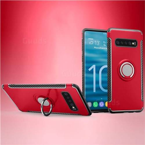 Armor Anti Drop Carbon PC + Silicon Invisible Ring Holder Phone Case for Samsung Galaxy S10 (6.1 inch) - Red