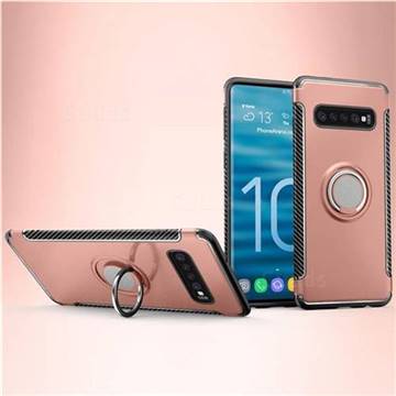 Armor Anti Drop Carbon PC + Silicon Invisible Ring Holder Phone Case for Samsung Galaxy S10 (6.1 inch) - Rose Gold