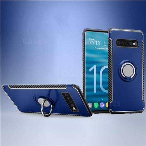 Armor Anti Drop Carbon PC + Silicon Invisible Ring Holder Phone Case for Samsung Galaxy S10 (6.1 inch) - Sapphire
