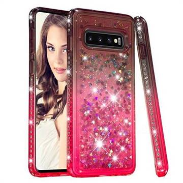 Diamond Frame Liquid Glitter Quicksand Sequins Phone Case for Samsung Galaxy S10 (6.1 inch) - Gray Pink