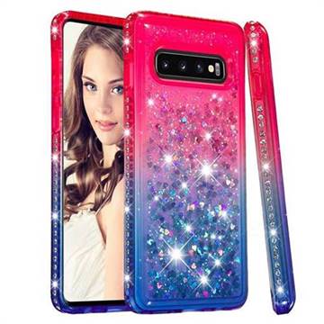 Diamond Frame Liquid Glitter Quicksand Sequins Phone Case for Samsung Galaxy S10 (6.1 inch) - Pink Blue
