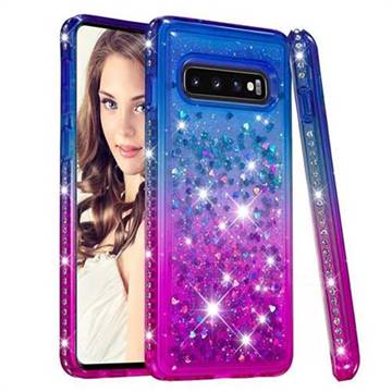 Diamond Frame Liquid Glitter Quicksand Sequins Phone Case for Samsung Galaxy S10 (6.1 inch) - Blue Purple