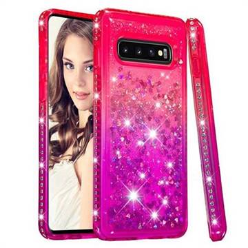 Diamond Frame Liquid Glitter Quicksand Sequins Phone Case for Samsung Galaxy S10 (6.1 inch) - Pink Purple