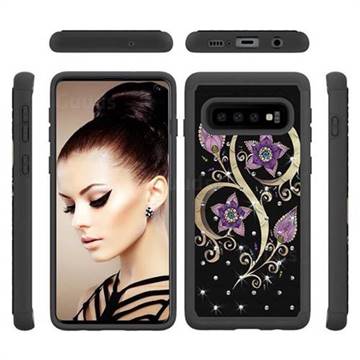 Peacock Flower Studded Rhinestone Bling Diamond Shock Absorbing Hybrid Defender Rugged Phone Case Cover for Samsung Galaxy S10 (6.1 inch)